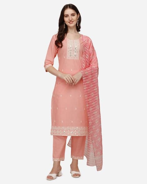 Floral Embroidered Straight Kurta Set